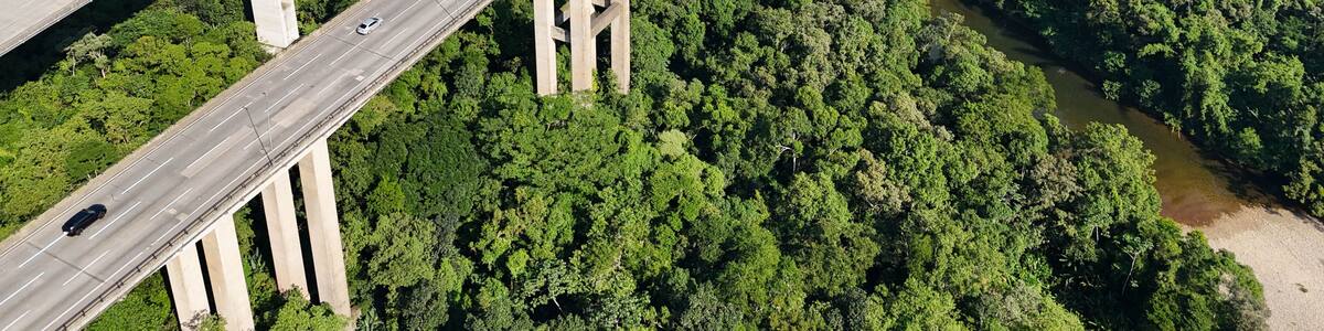 Rodovia dos Imigrantes - aerial view of the viaducts crossing the Rodovia dos Imigrantes, which connects São Paulo to Santos
