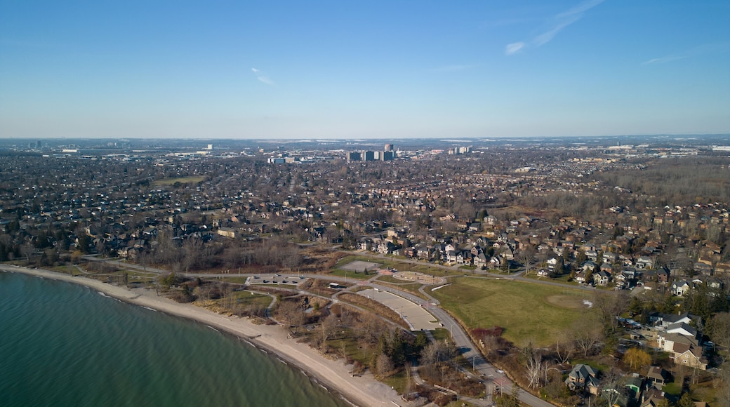 Aerial view of Paradise Park on the coast of Lake Ontario in Ajax Ontario