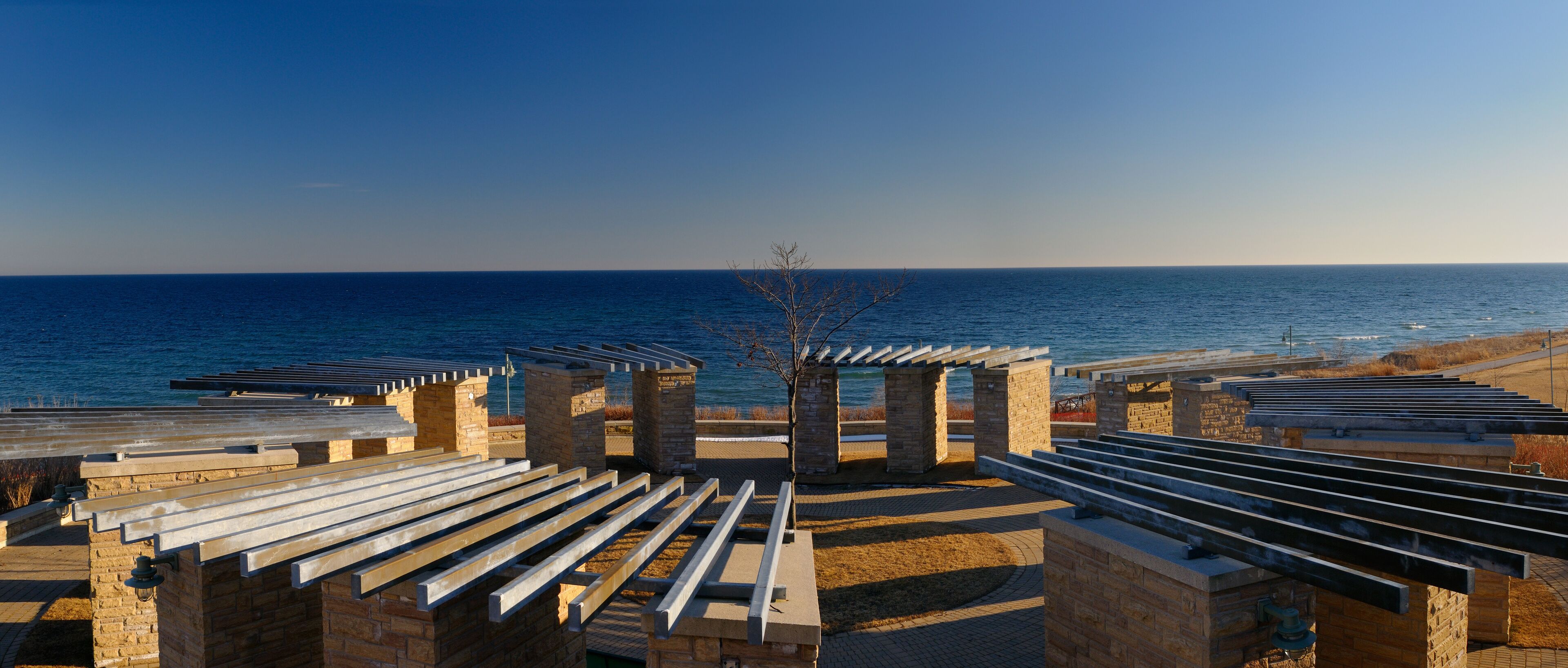 Panormama of the old Ajax water treatment plant site on Lake Ontario