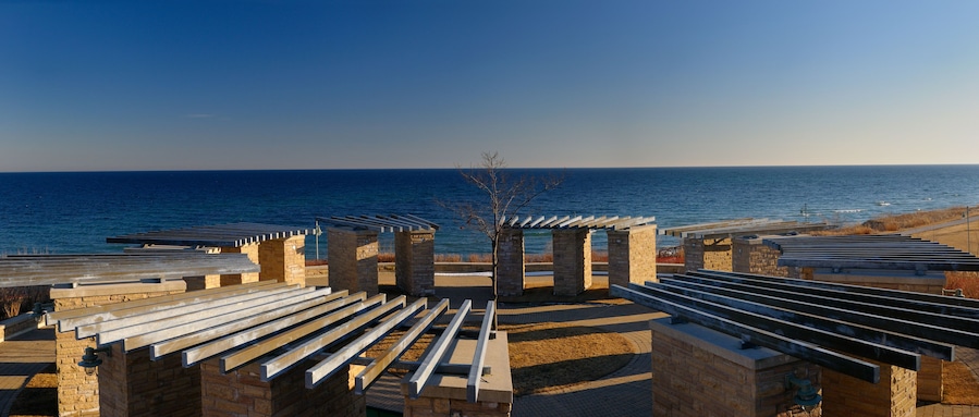 Panormama of the old Ajax water treatment plant site on Lake Ontario
