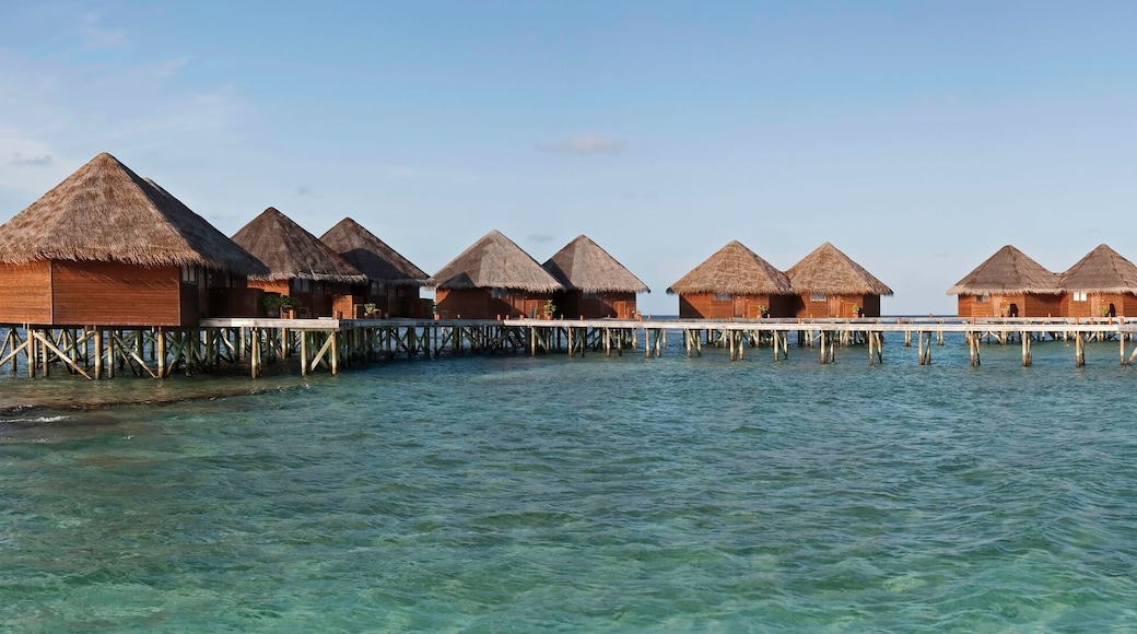 Panorama of water villas, Mirihi, Maldives