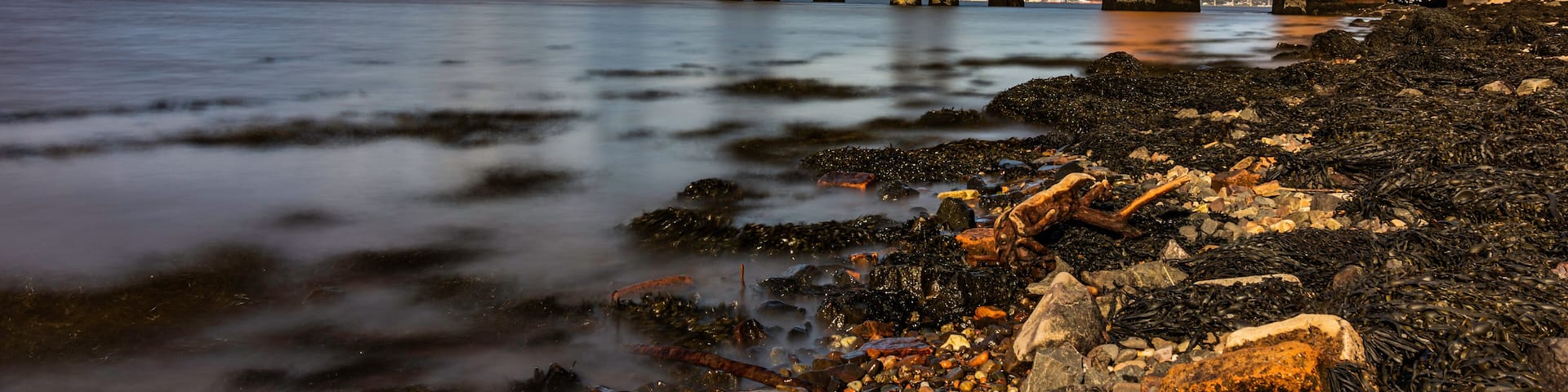 tay rail bridge viewed from fife, scotland, uk.