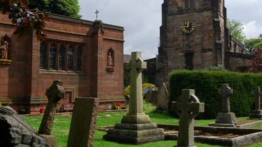 St Matthew's church Morley Derbyshire with Garden of Rememberance in foreground.