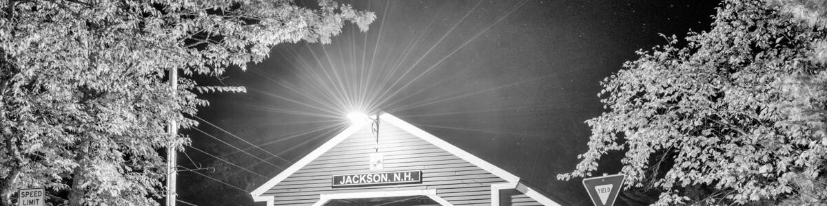 Wooden Bridge in Jackson, New Hampshire. Long exposure night view