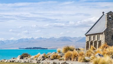 Tekapo New Zealand Church of the Good Shepherd. Historic Building Landmark in at lake Tekapo New Zealand. Travel Destiantion Tekapo Canterbury, New Zealand