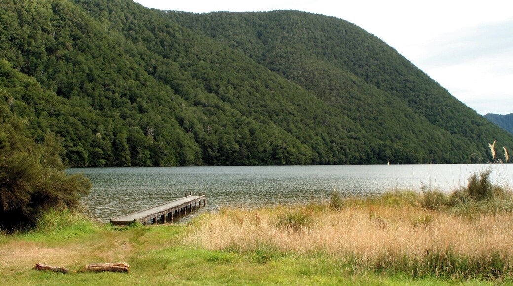 This is the jetty at lake Daniels, seen from the doc hut. There is a lovely walk through the jungle-like forest that takes a few hours to get to the lake.