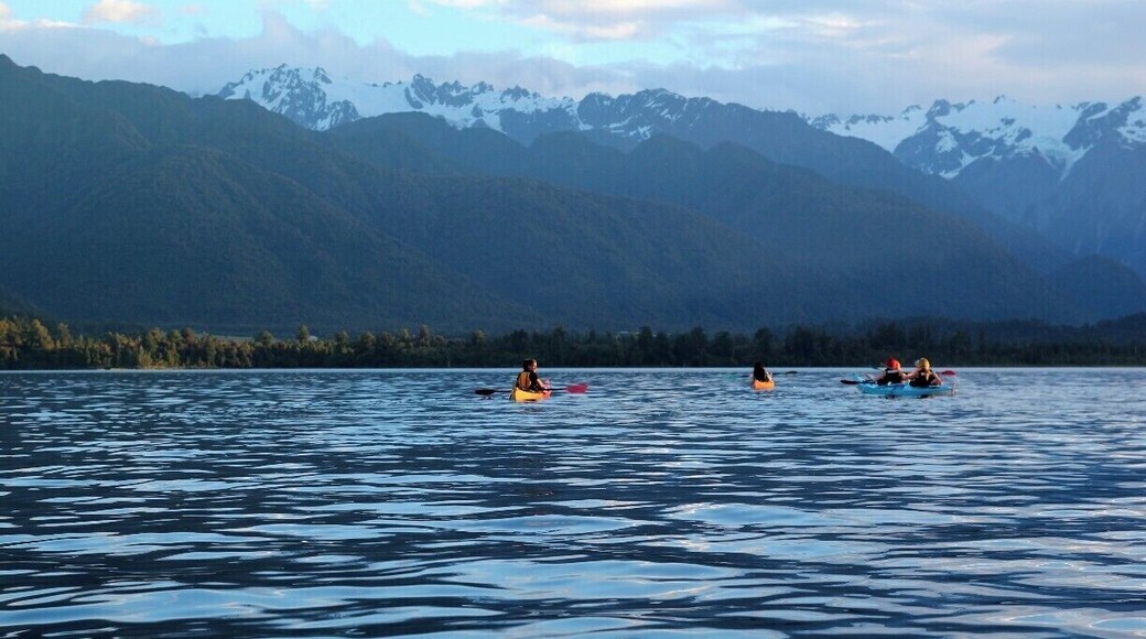 On the west coast of New Zealand's South Island is Lake Mapourika, next to the stunning Franz Josef Glacier. Normally calm and as still as a mirror, if the weather is shining you can usually see the year-round glaciers across the lake. One of the best ways to experience it is at sunset by kayak with Glacier County Kayaks