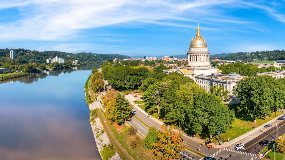 West Virginia State Capitol and skyline, in Charleston along Kanawha river. Charleston is the capital and most populous city of the U.S. state of West Virginia and the seat of Kanawha County