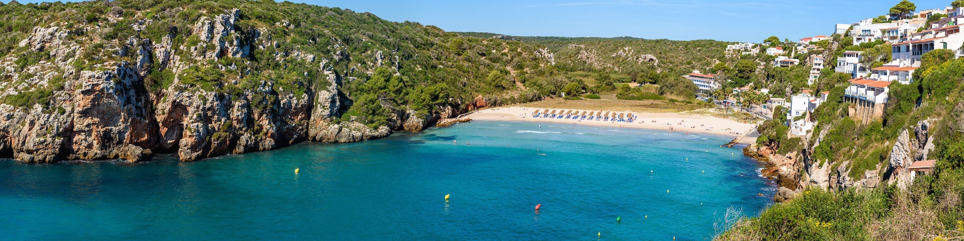 Cala En Porter Beach, one of the best resort beaches on Menorca, Spain