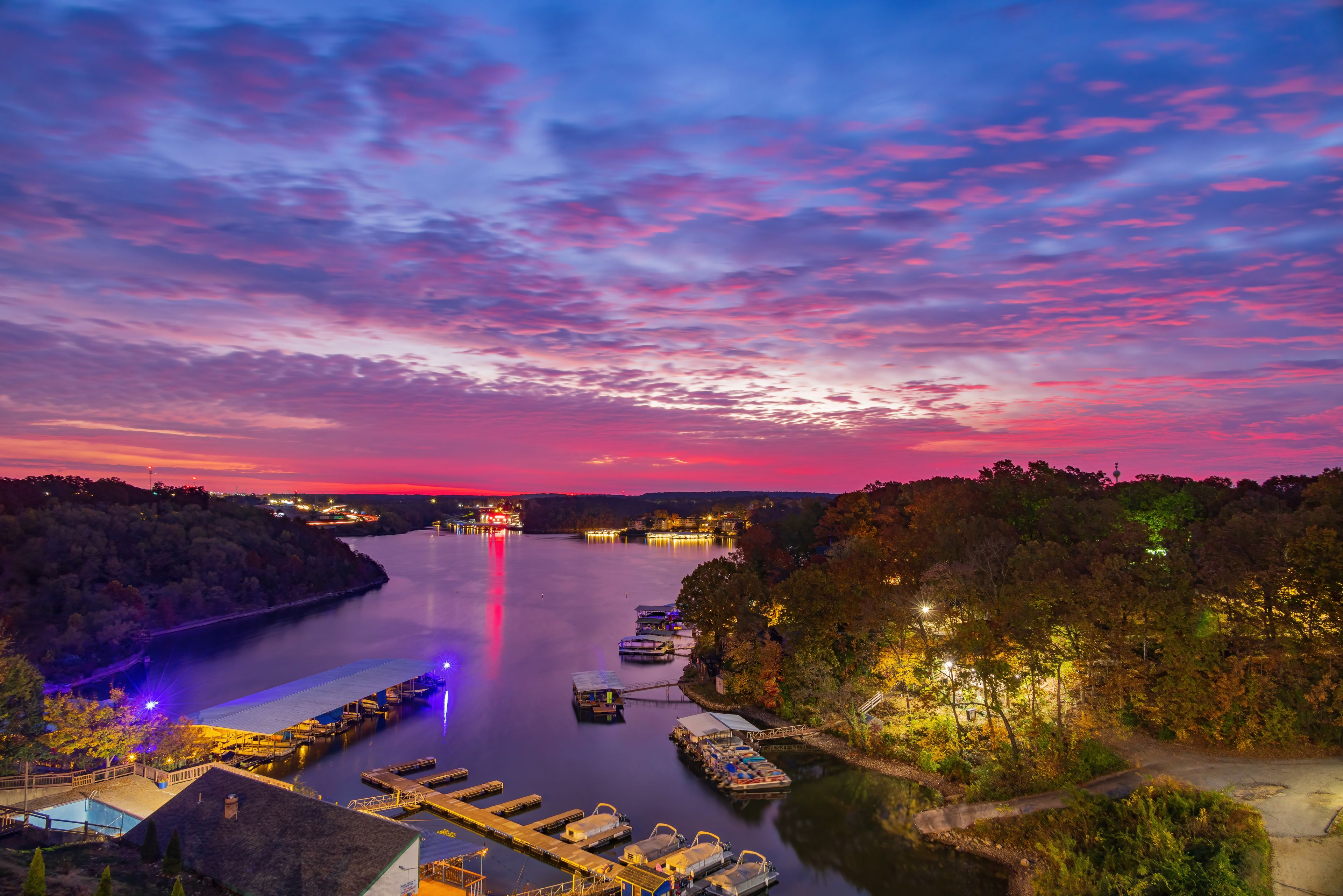 Sunrise high angle view of the beautiful Lake Ozark