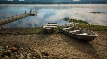 Foggy morning view of Webb Lake from Mt. Blue State Park campground