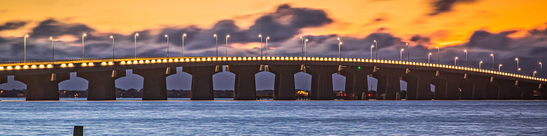 Sunrise over the causeway from Manahawkin to Long Beach Island , NJ