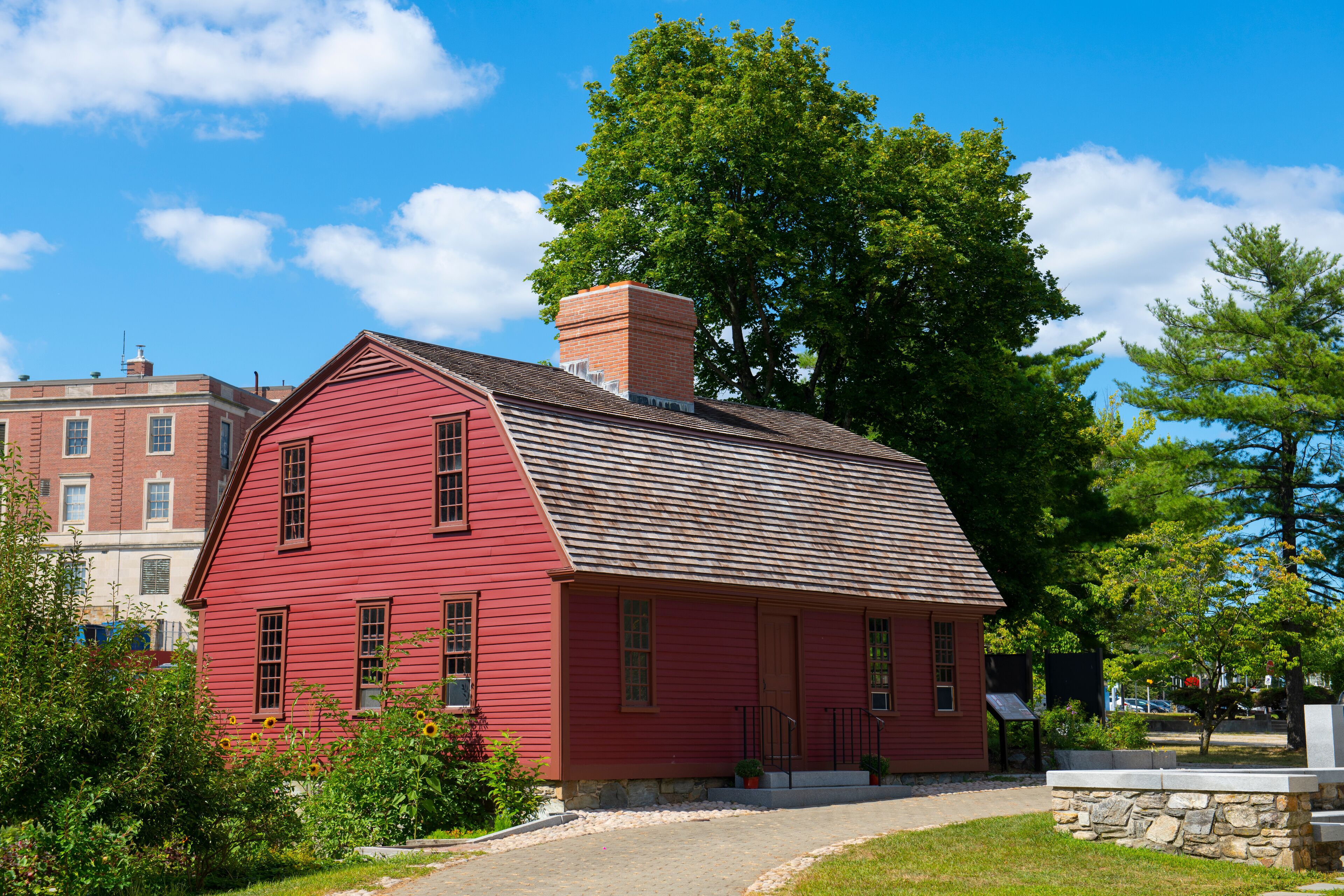Historic Sylvanus Brown House in Old Slater Mill National Historic Landmark on Roosevelt Avenue in downtown Pawtucket, Rhode Island RI, USA.