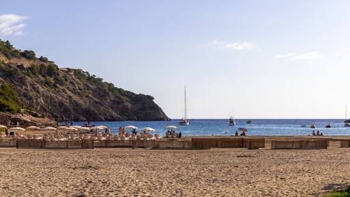 Cala Llonga with turquoise water, Ibiza island, Balearic Islands, Spain, popular with tourists