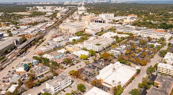South Miami sunset Place facing towards downtown district shot with aerial drone