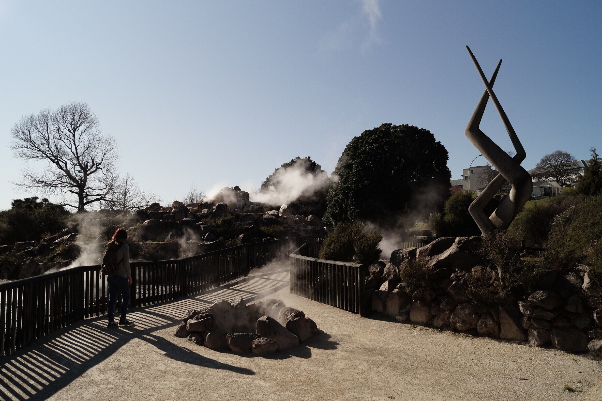 Rotorua is small town mostly known for its geothermal activity, geysers and hot mud pools. The steam was following us all the time! It was real experience to walk around the park while on every step something evaporates...