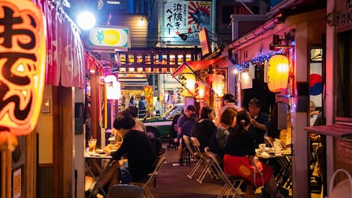 Hakodate showing night scenes, outdoor eating and nightlife
