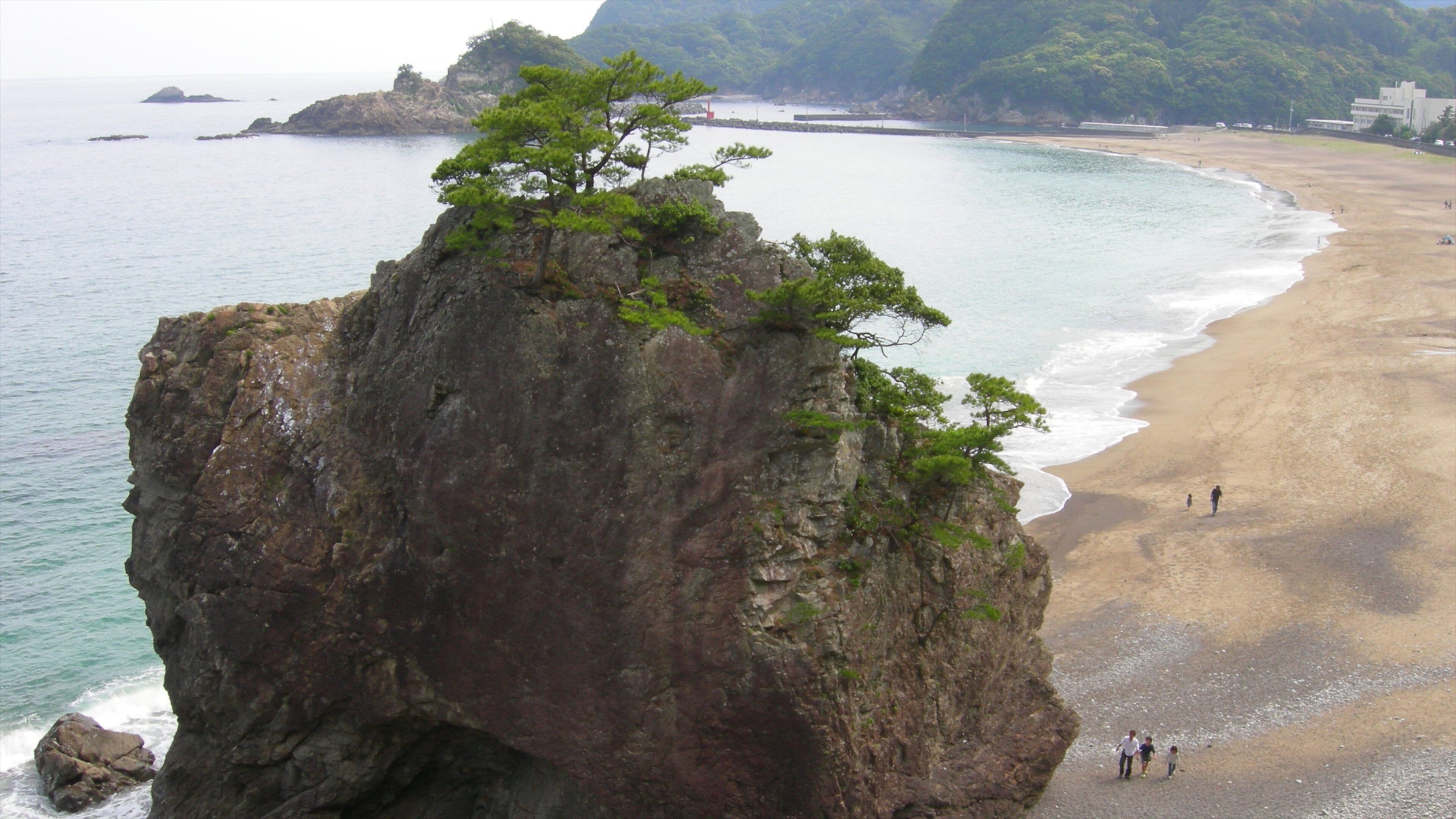 Shikoku showing a bay or harbor, general coastal views and a sandy beach