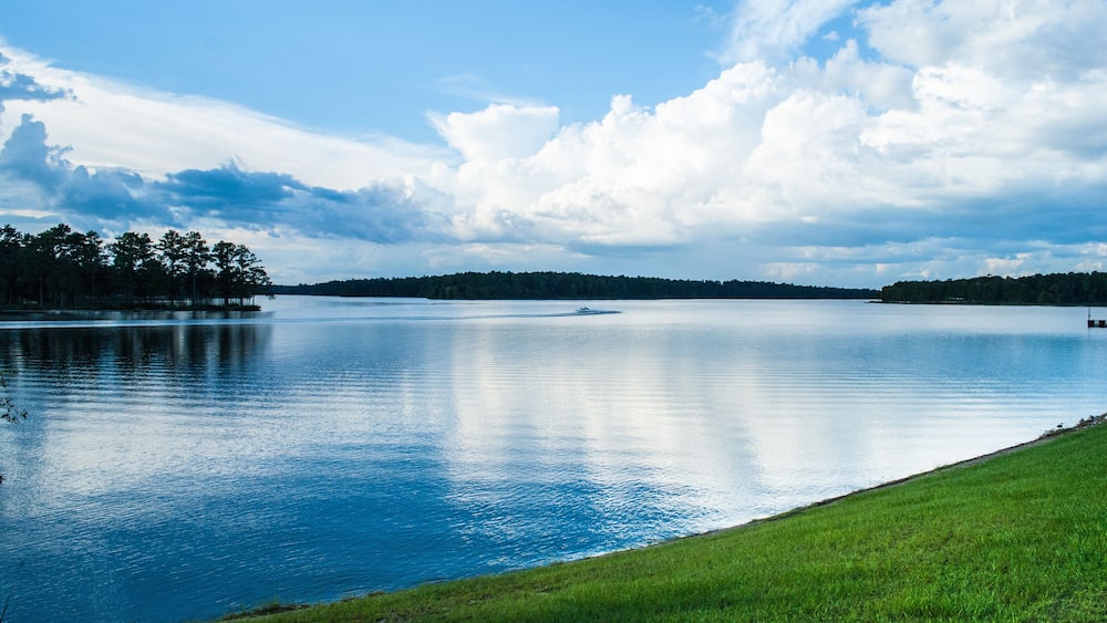 A shot of a man made lake in Mississippi near Wiggins which has been created by damming a river