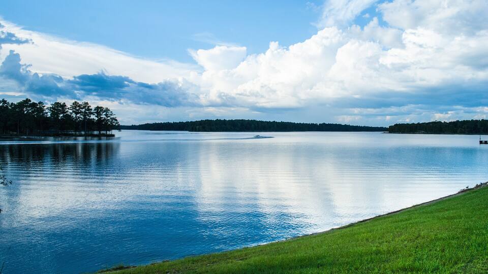A shot of a man made lake in Mississippi near Wiggins which has been created by damming a river
