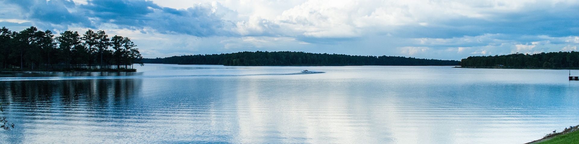 A shot of a man made lake in Mississippi near Wiggins which has been created by damming a river