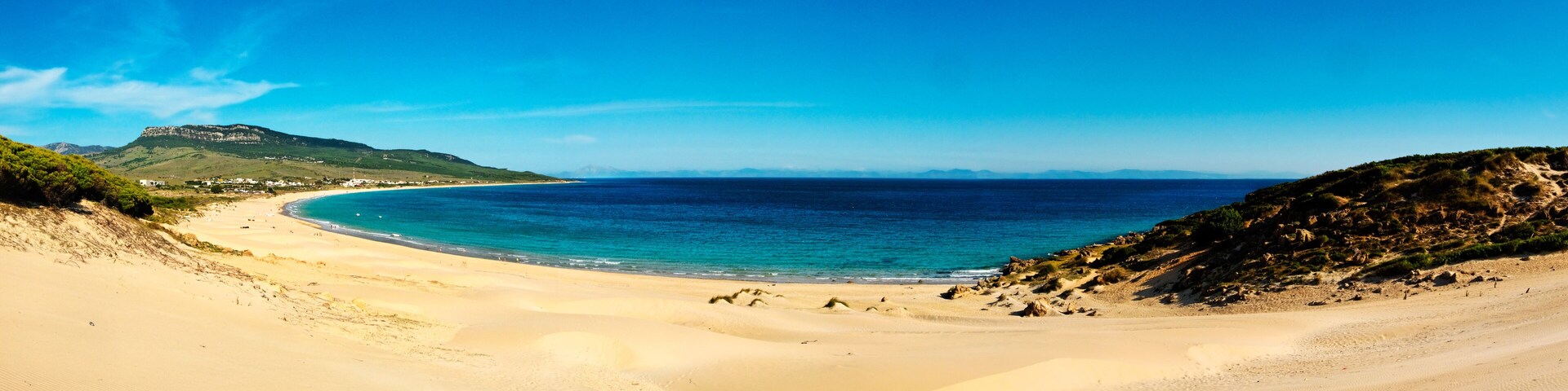 Panorama Of Dream Beach Of Bolonia, Tarifa, Andalusia Spain Costa De La Luz