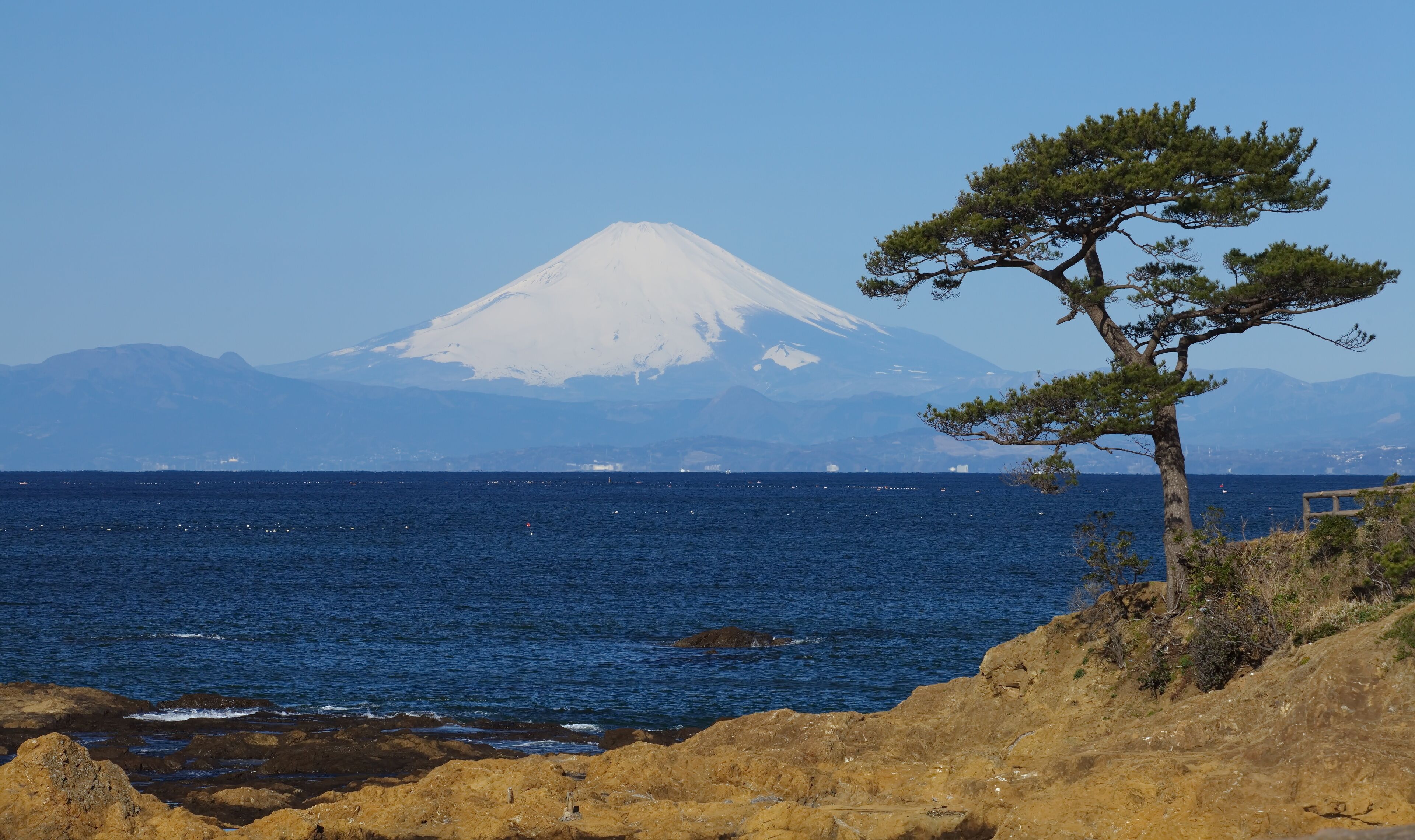 Mountain fuji and the ocean from sagami bay , yokosuka japan