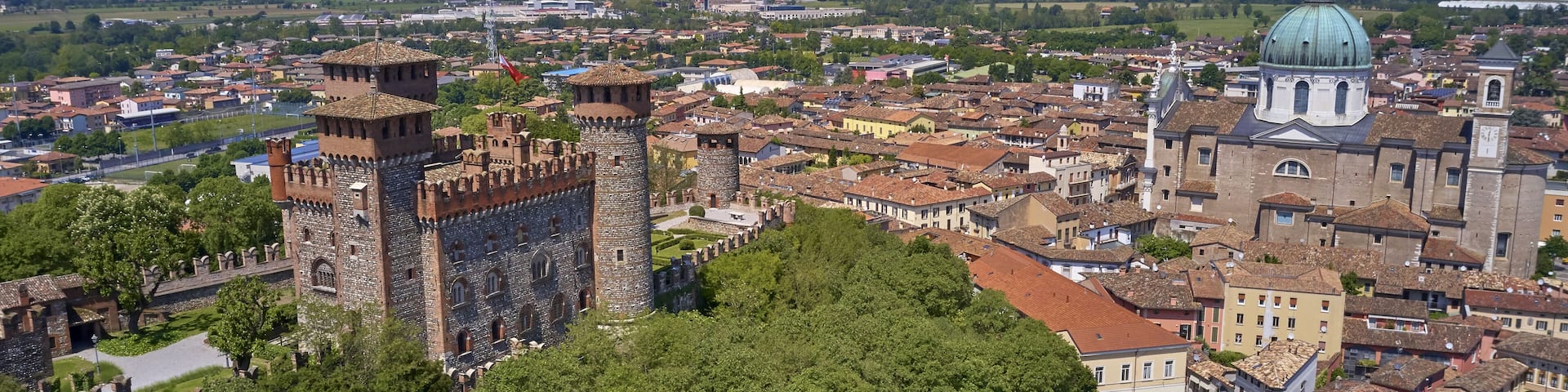 Aerial photography with drone. Castle Bonoris in the city of Montichiari, Italy.