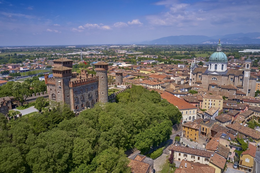 Aerial photography with drone. Castle Bonoris in the city of Montichiari, Italy.