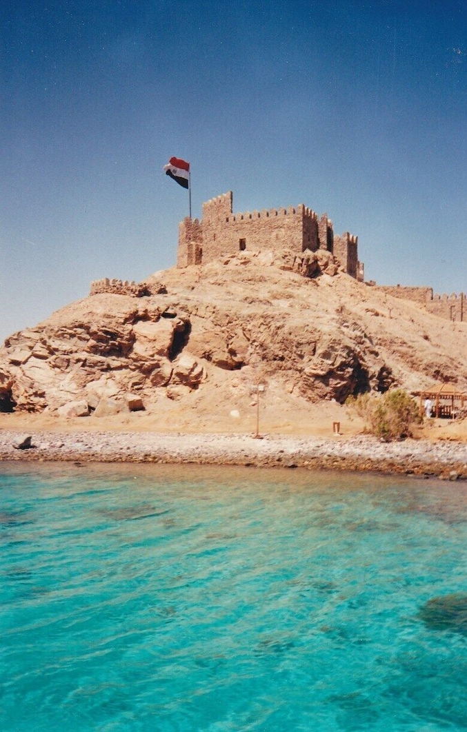 An imposing fortress built by Saleh el Din in 1170. This is an unedited print photo from 35mm film but the water is still a #colorful blue