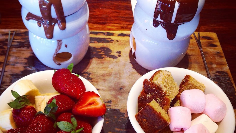 Chocolate Fondue for ✌️is one of the many Chocolate Dishes ordered !!!🍫🍓🍌🍯