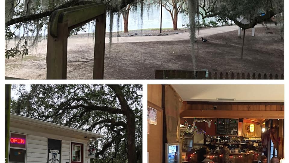 Bummed that my favorite coffee house in Tallahassee (Atomic Coffee) no longer exists. But I may have found a new favorite to replace it. The Black Dog Cafe has very good coffee. I had the latte with and extra shot. Good treats including interesting Popsicles. A deck off the back overlooks Lake Ella. The owner is charming in a "bit of a character" kind of way. I found folks to be very friendly and there are clearly a lot of regulars here. Black Dog will definitely be a regular stop for me when I am in town.