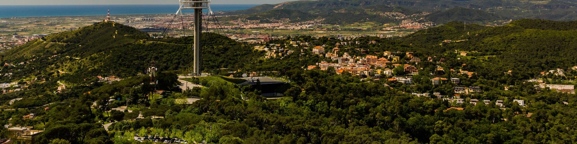 View from Tibidabo on landscape with tower in Barcelona,Spain