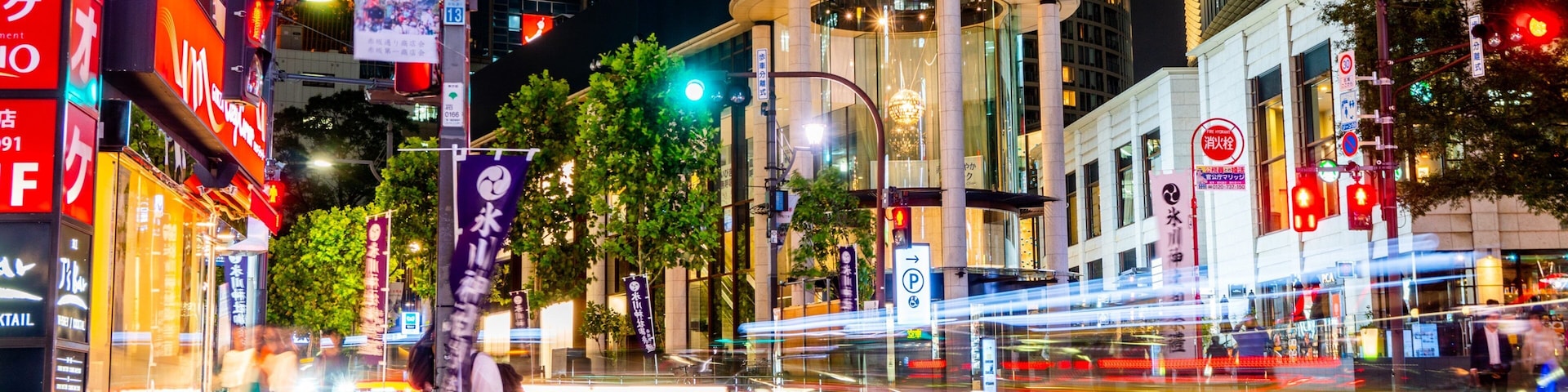 Akasaka which includes night scenes, a city and street scenes