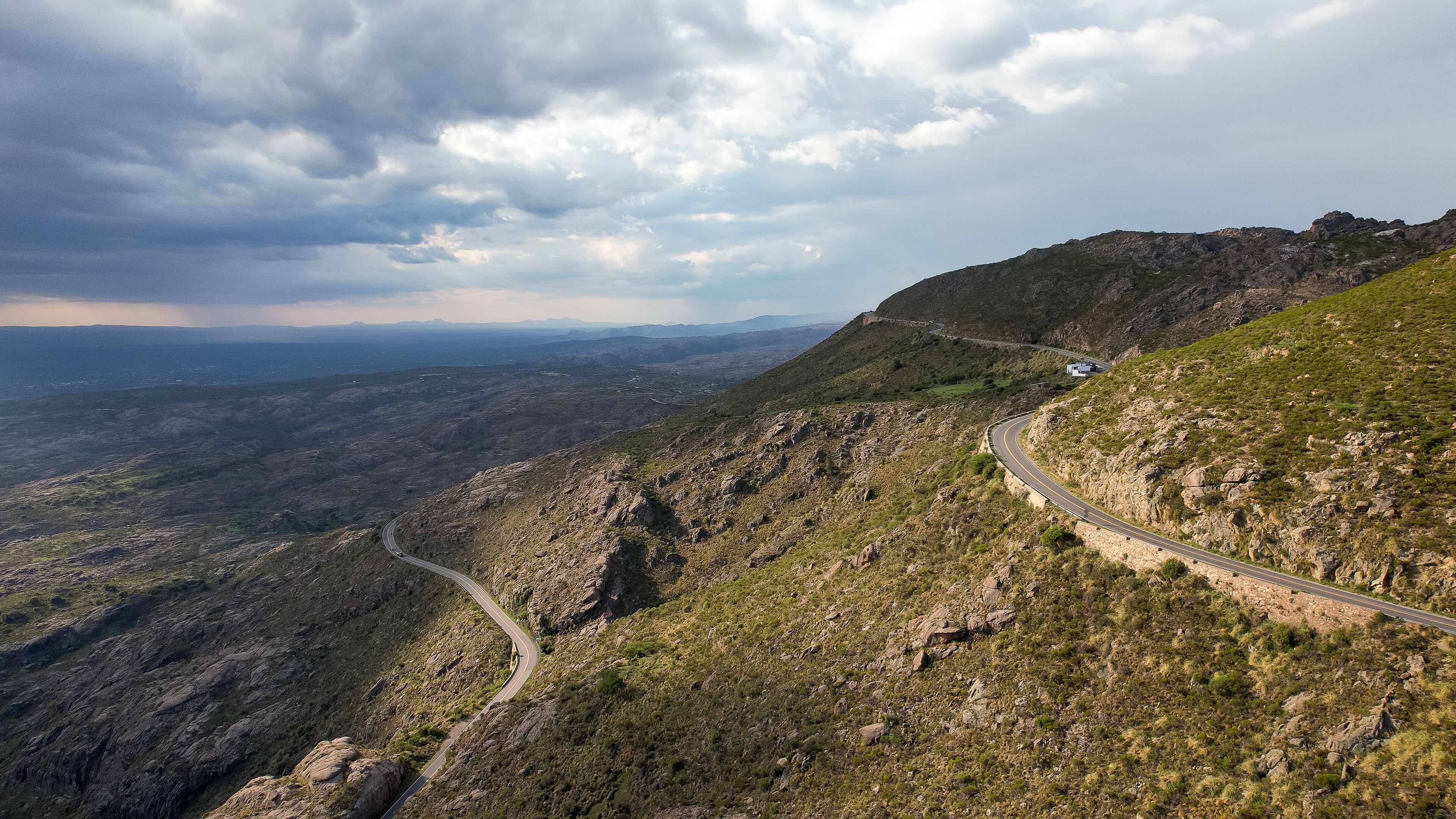 Aerial view of the "Camino de las Altas Cumbres" in Cordoba, Argentina.