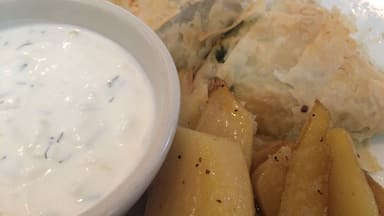 Delicious Greek potatoes and spanakopita