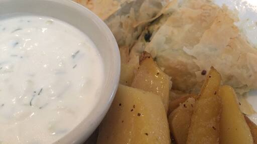Delicious Greek potatoes and spanakopita