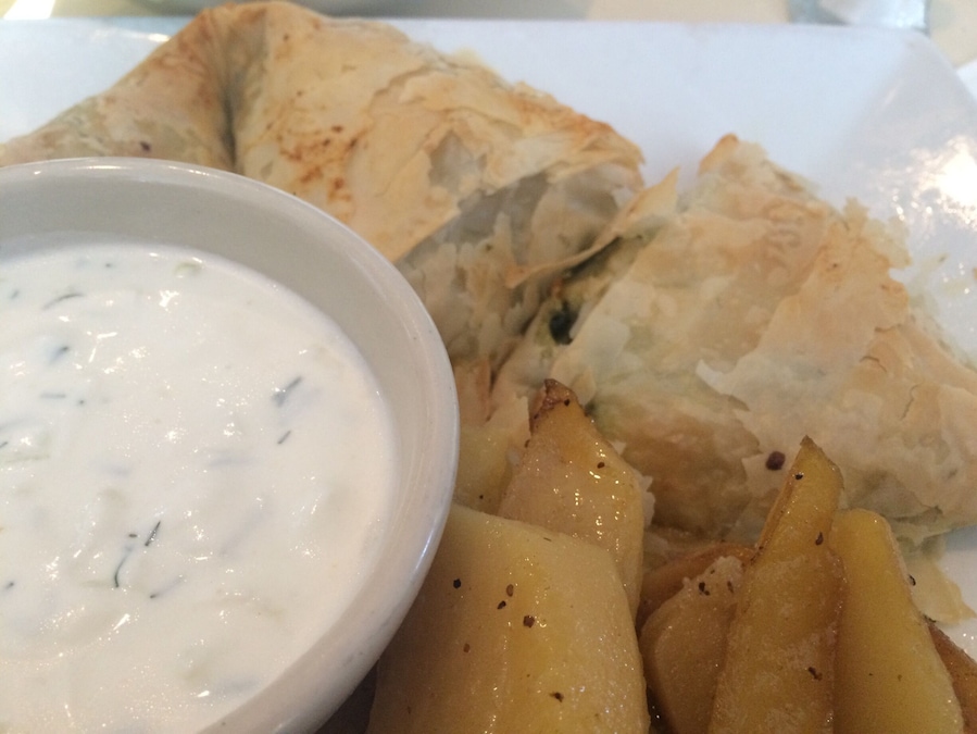 Delicious Greek potatoes and spanakopita
