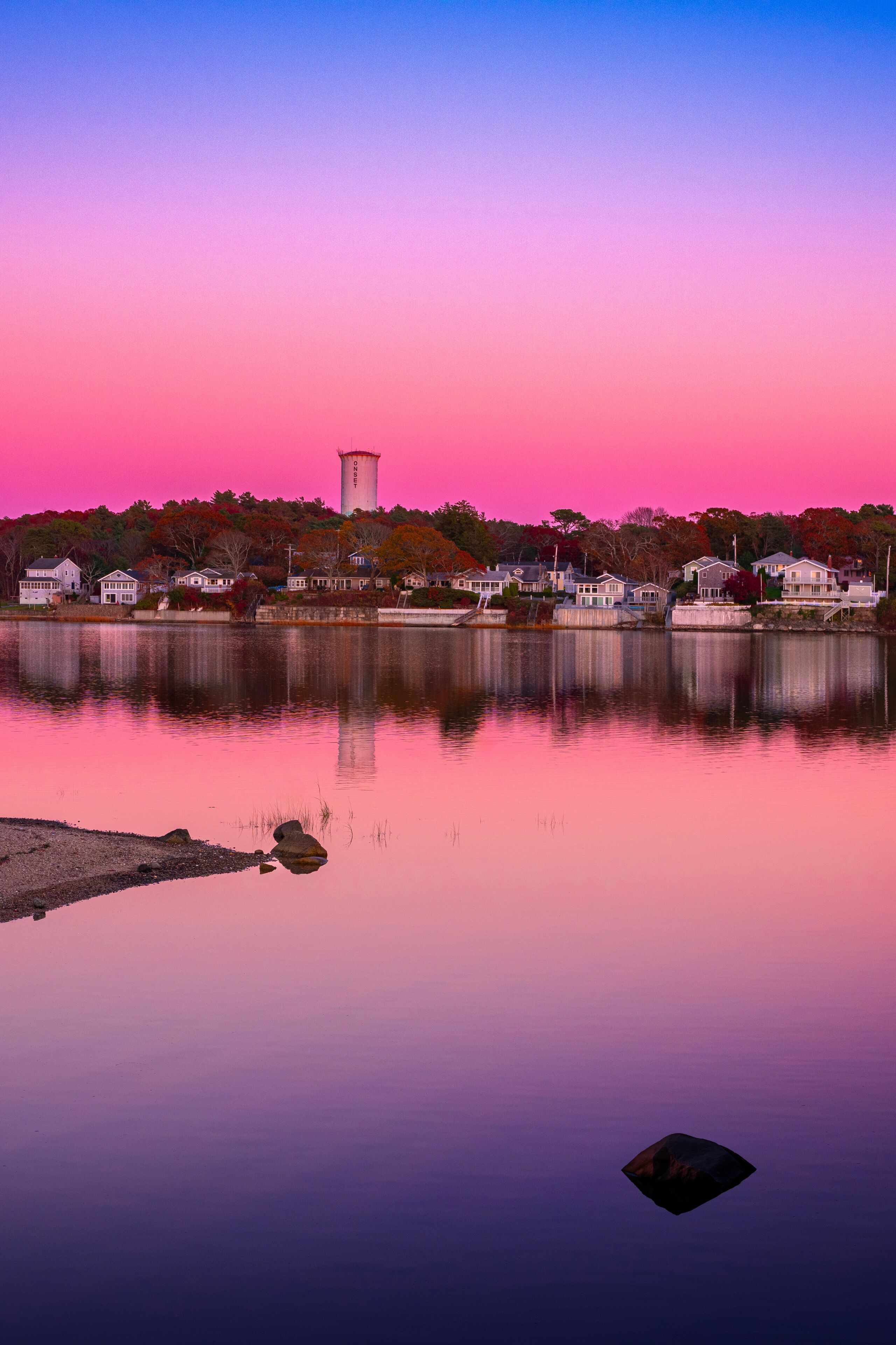 Sunset Seascape at Twilight over Onset Beach Harbor Village in Wareham, Massachusetts, USA