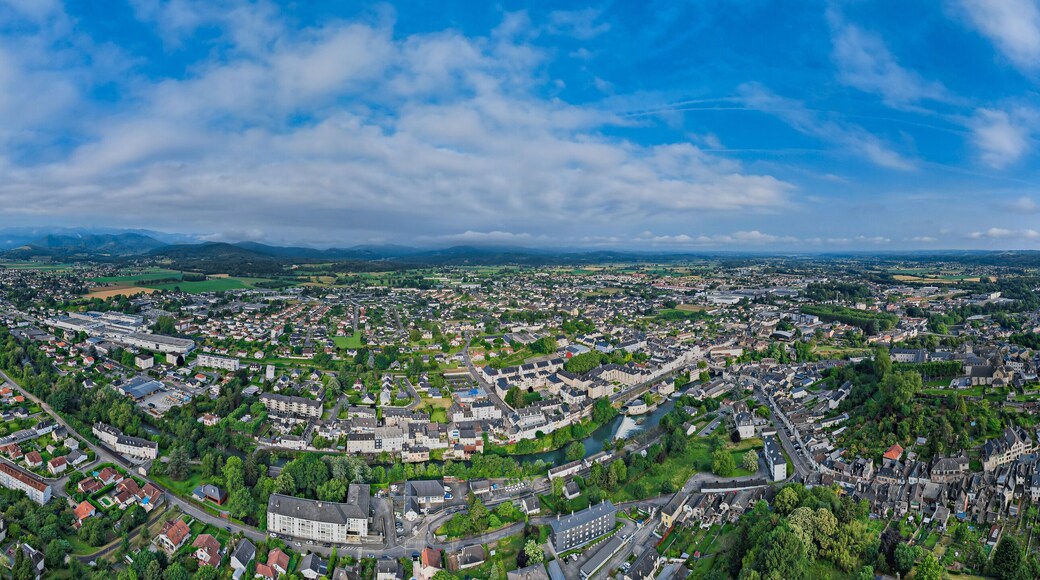 Aerial view above the beautiful French city of Oloron-Sainte-Marie