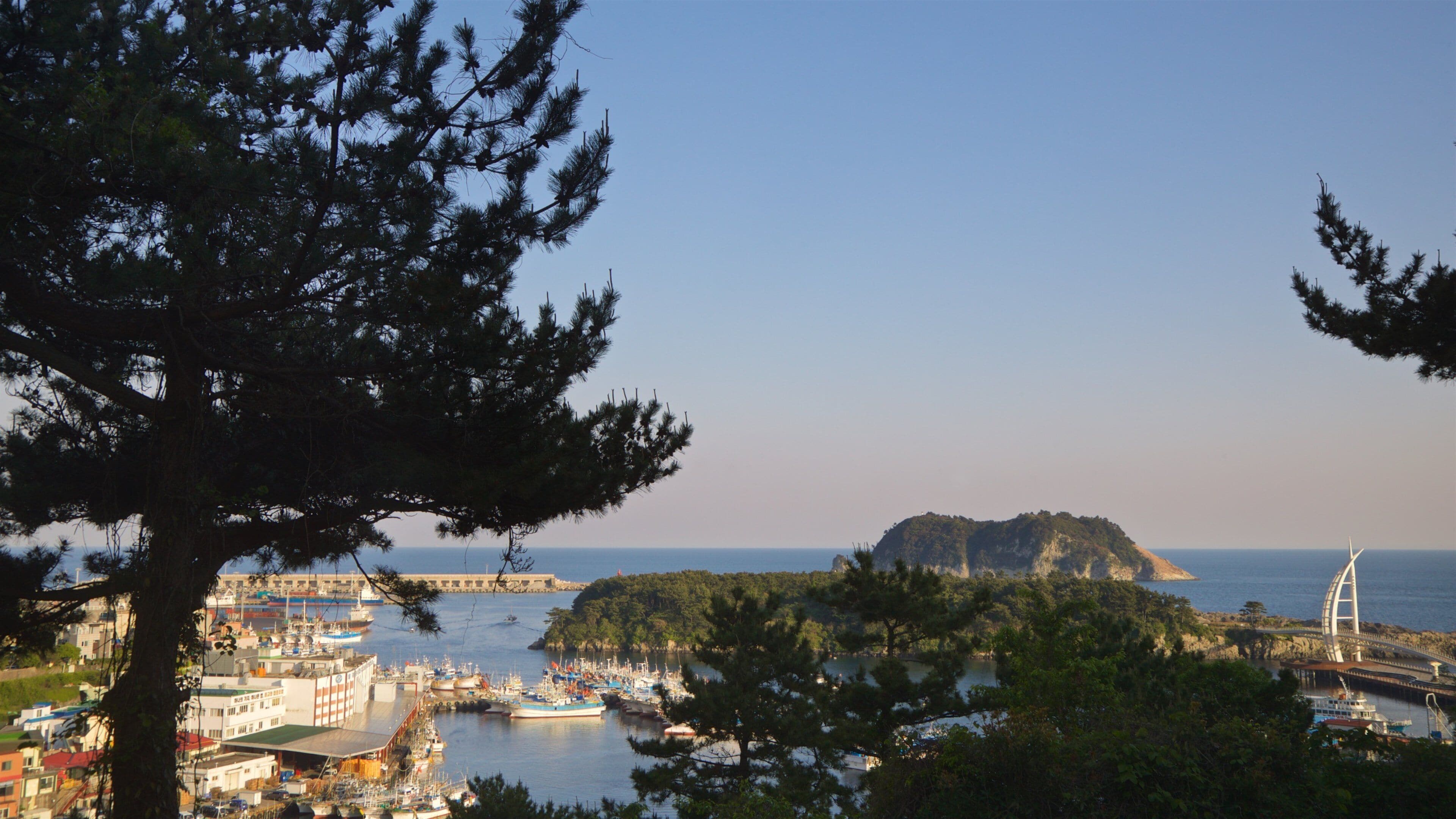Seogwipo showing a coastal town and a sunset