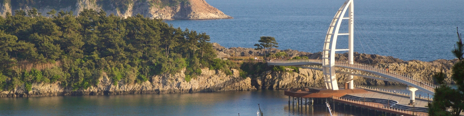 Seogwipo featuring a bridge, general coastal views and rocky coastline