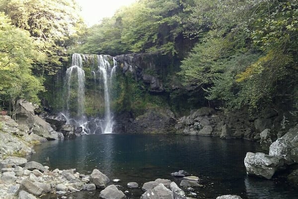 The second tier of Cheonjeyeon Fall in Jeju Island