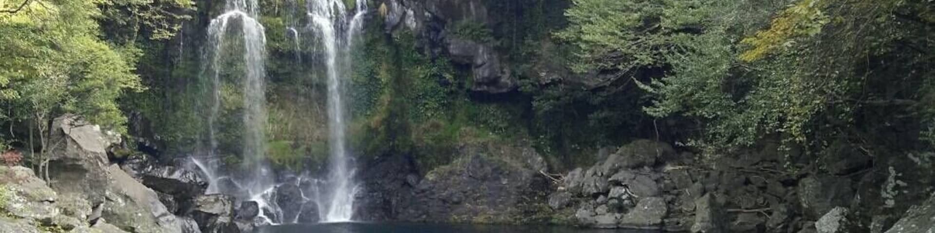 The second tier of Cheonjeyeon Fall in Jeju Island