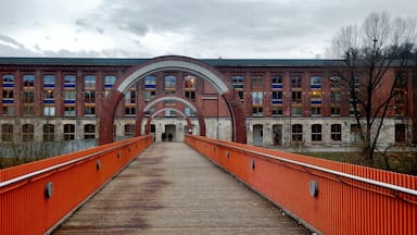 Beim 366 km langen Neckartalradweg: Bürogebäude am Neckar beim Landschaftspark Bruckenwasen