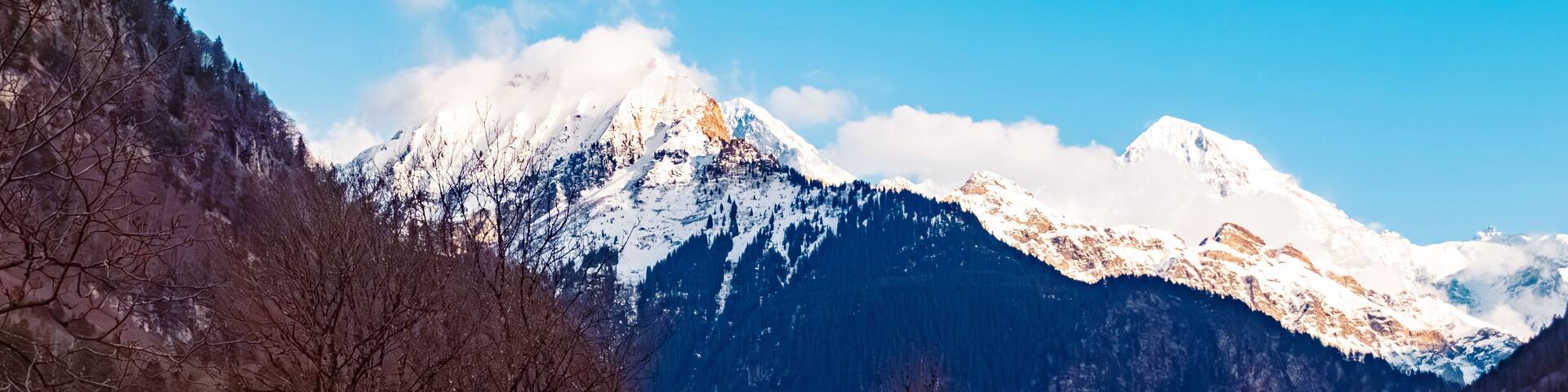 Alpine view on a cloudy spring day at Gsteigwiler, Interlaken-Oberhasli, Bern, Switzerland