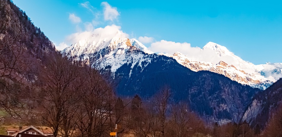Alpine view on a cloudy spring day at Gsteigwiler, Interlaken-Oberhasli, Bern, Switzerland