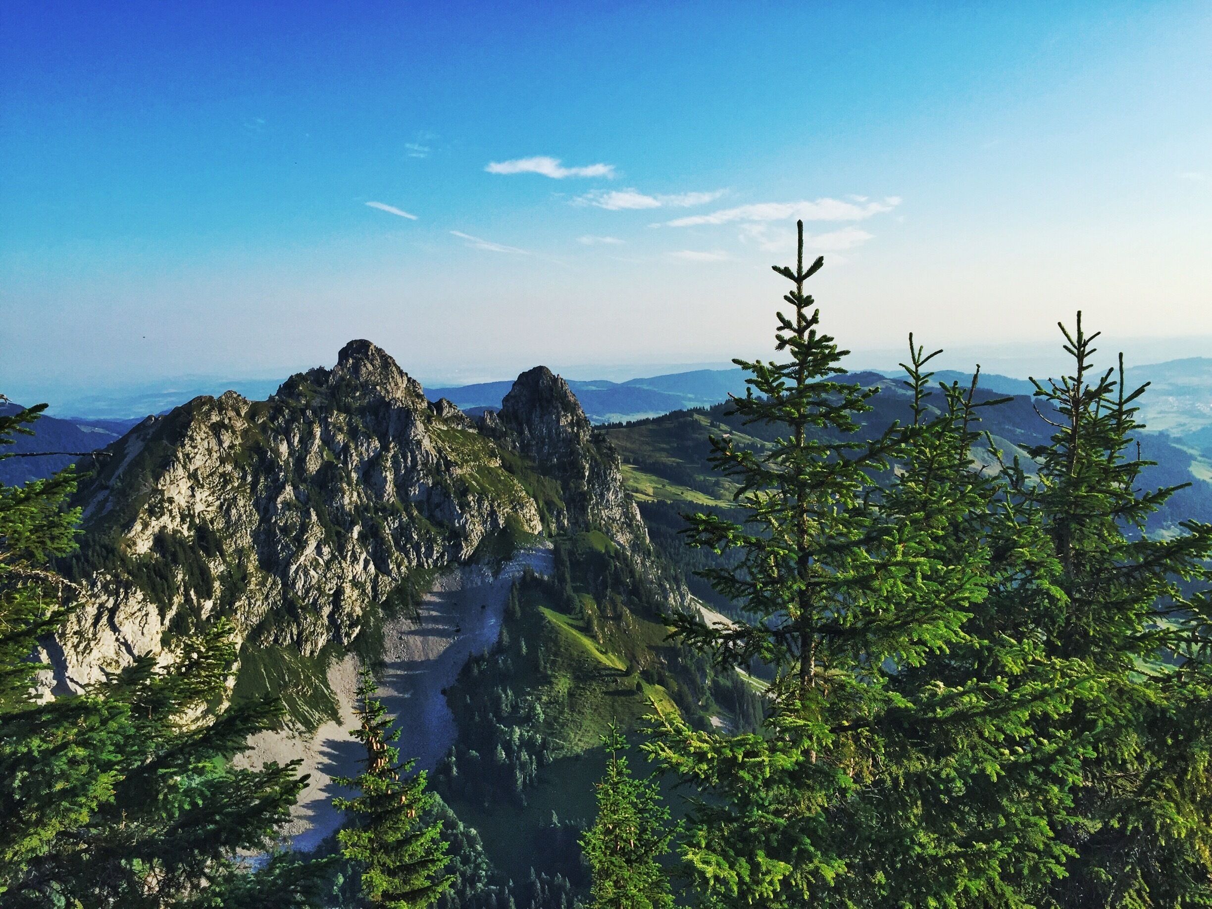 The view of Kleiner Mythen from the top of Grosser Mythen. 
