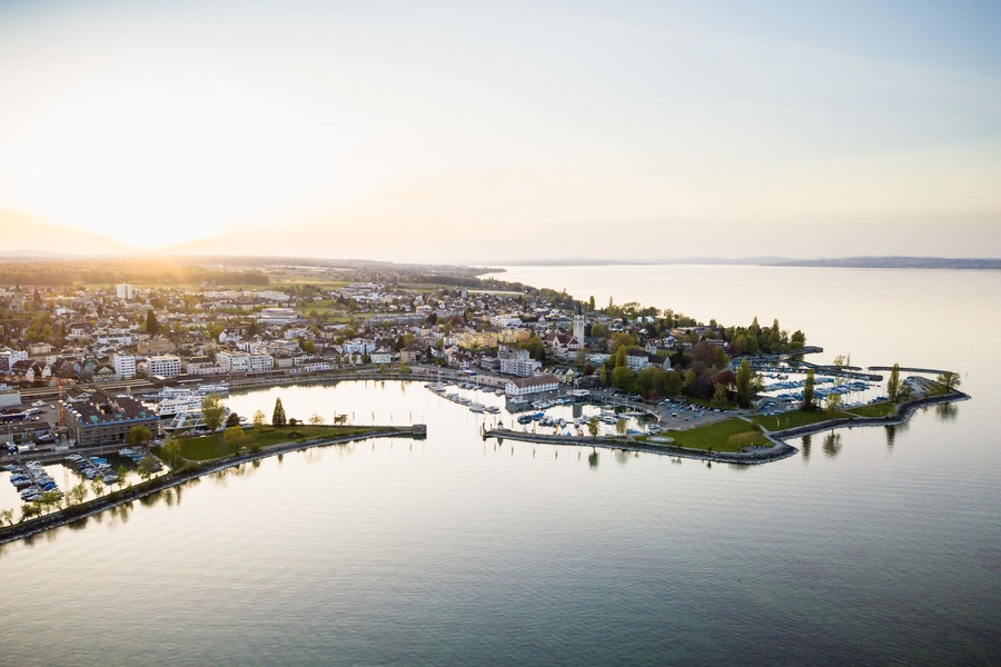 Ferry-harbor during sunset in Romanshorn, Switzerland