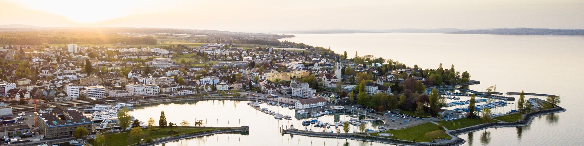 Ferry-harbor during sunset in Romanshorn, Switzerland